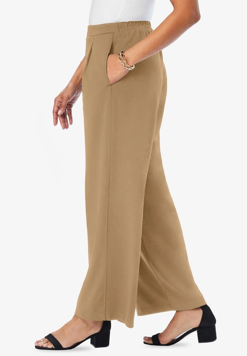 Jessica London Women's Plus Size Stretch Knit Crepe Wide Leg Pant