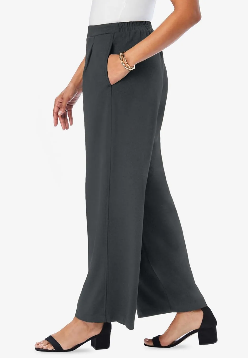 Jessica London Women's Plus Size Stretch Knit Crepe Wide Leg Pant