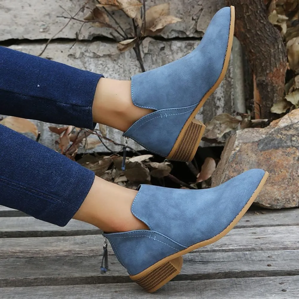 JITUUE Ankle Booties for Women,Women's Casual Dress Low Heeled Booties. V Cut Fashion Thick Heel Design Shoes