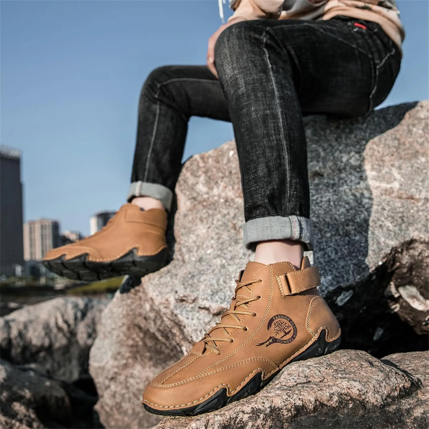 JiuQing Men's Chukka Boots Barefoot Flat Outdoor Walking Winter Booties Casual Loafers