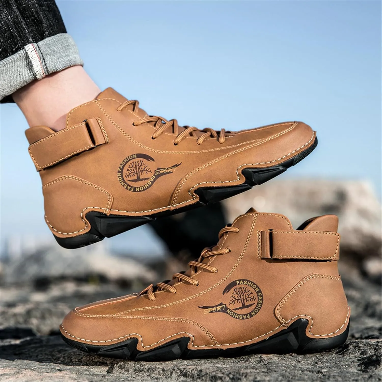 JiuQing Men's Chukka Boots Barefoot Flat Outdoor Walking Winter Booties Casual Loafers
