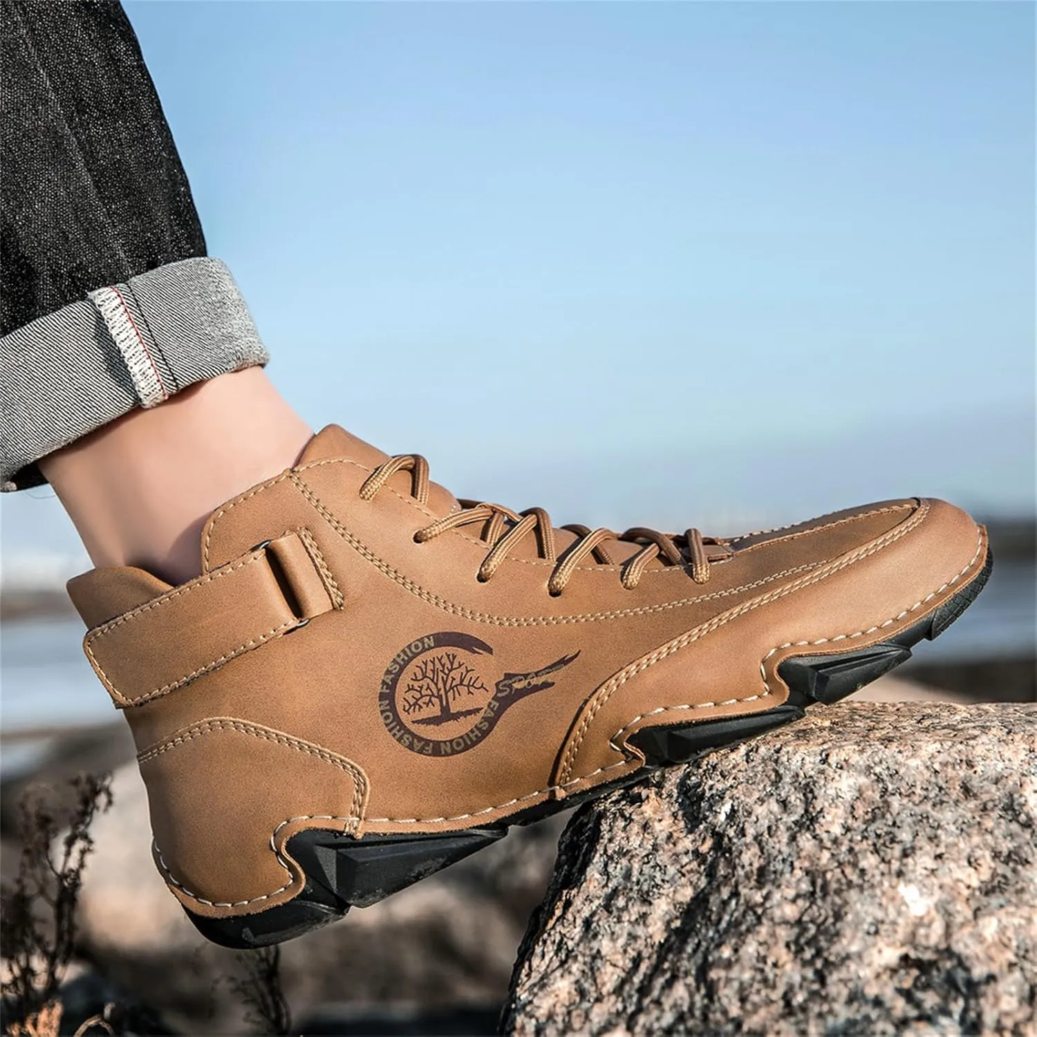 JiuQing Men's Chukka Boots Barefoot Flat Outdoor Walking Winter Booties Casual Loafers