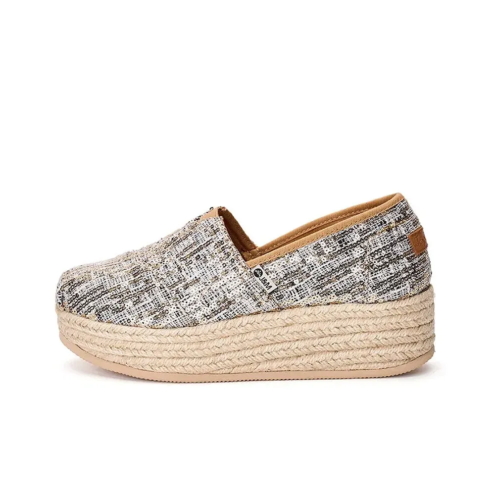 Joy & Mario Women's Slip-On Espadrille Glitters Loafers Wedges