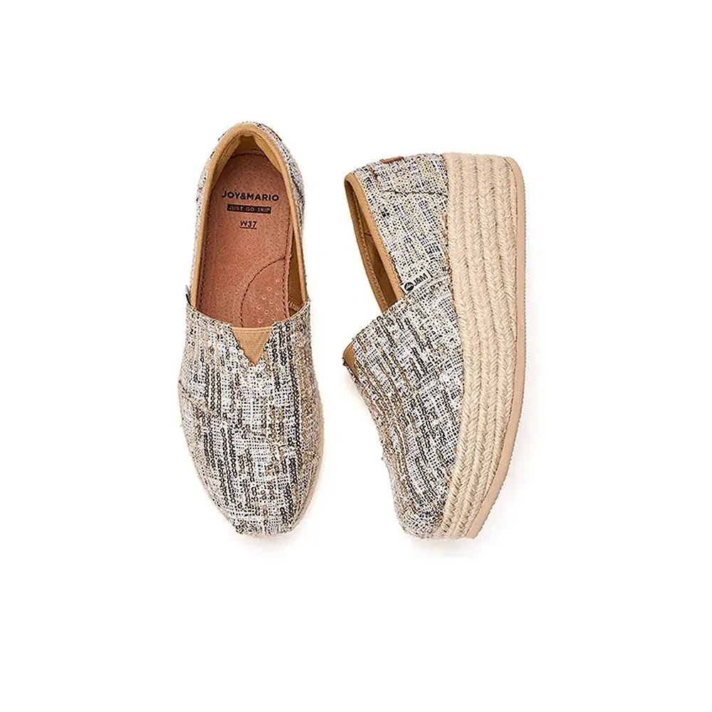 Joy & Mario Women's Slip-On Espadrille Glitters Loafers Wedges