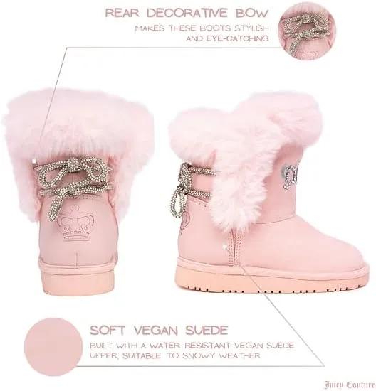 Juicy Couture Girls Winter Fur Boots Warm Insulated Fashion Booties Mid Calf Outdoor Snow Boot for Toddler/Little Kid/Big Kid