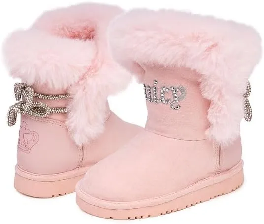 Juicy Couture Girls Winter Fur Boots Warm Insulated Fashion Booties Mid Calf Outdoor Snow Boot for Toddler/Little Kid/Big Kid