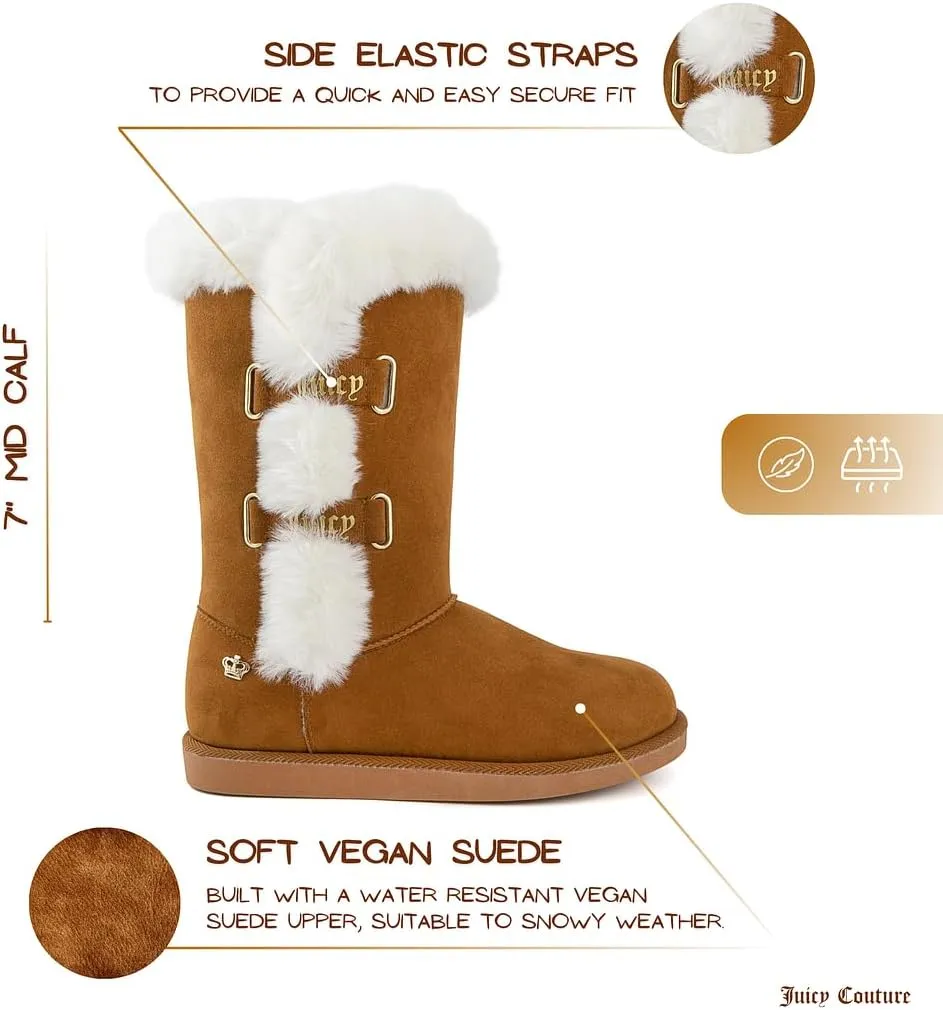 JUICY COUTURE Women's Tall Slip On Winter Snow Boots Warm & Insulated Fur Lining Comfortable Fashion Booties