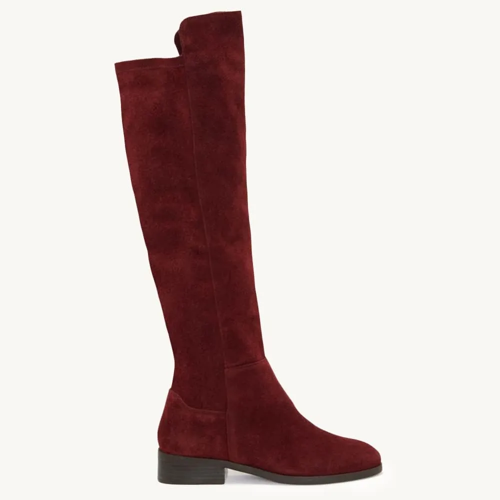Juliet Holy Womens Knee High Boots Round Toe Chunky Block Heels Suede Fashion Winter Booties