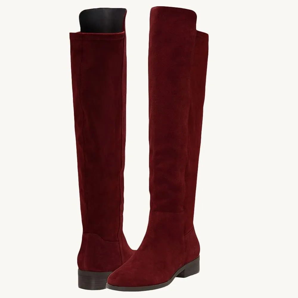 Juliet Holy Womens Knee High Boots Round Toe Chunky Block Heels Suede Fashion Winter Booties