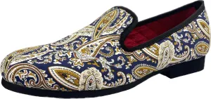 Justar Men's Designer Loafers Casual Leather Dress Shoes Evening Slip On Printed Smoking Slippers Driving Flats Blue Red
