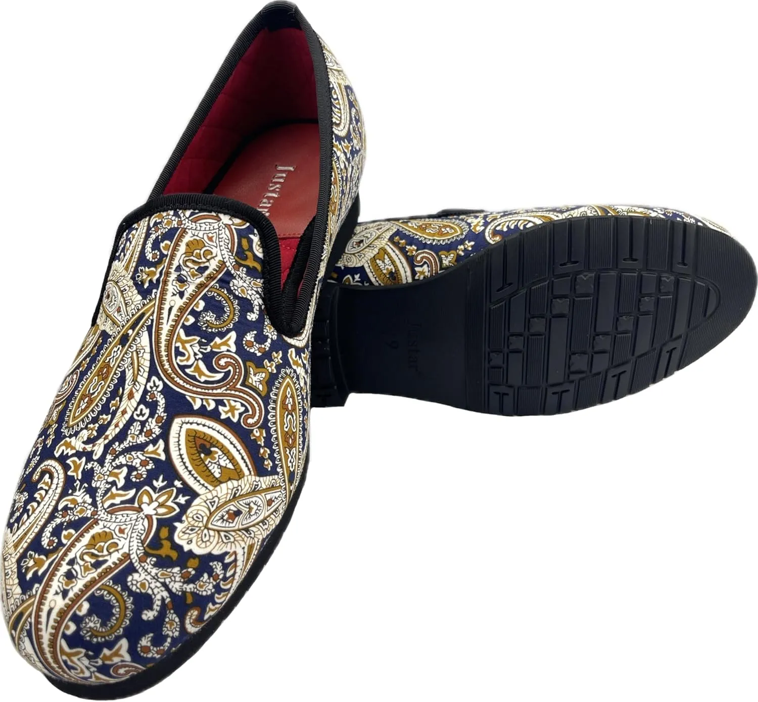 Justar Men's Designer Loafers Casual Leather Dress Shoes Evening Slip On Printed Smoking Slippers Driving Flats Blue Red