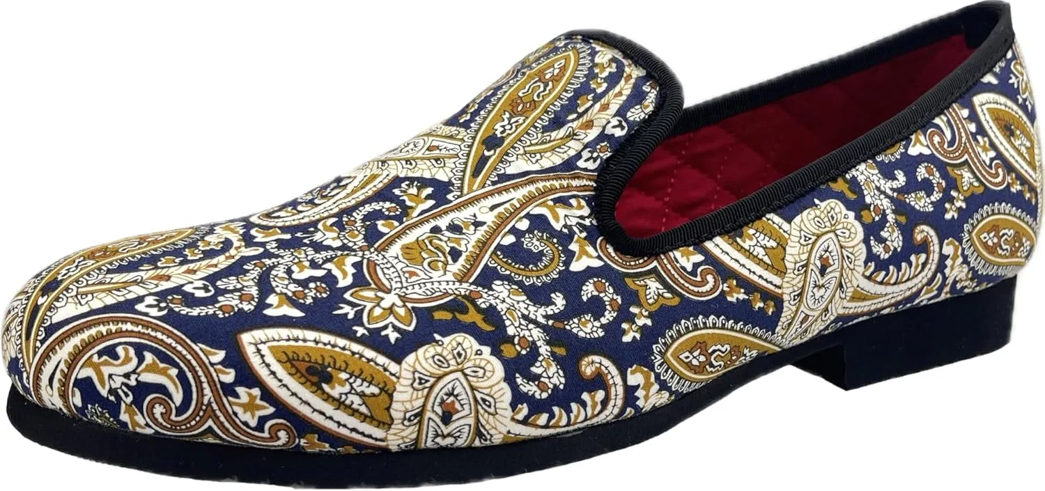 Justar Men's Designer Loafers Casual Leather Dress Shoes Evening Slip On Printed Smoking Slippers Driving Flats Blue Red