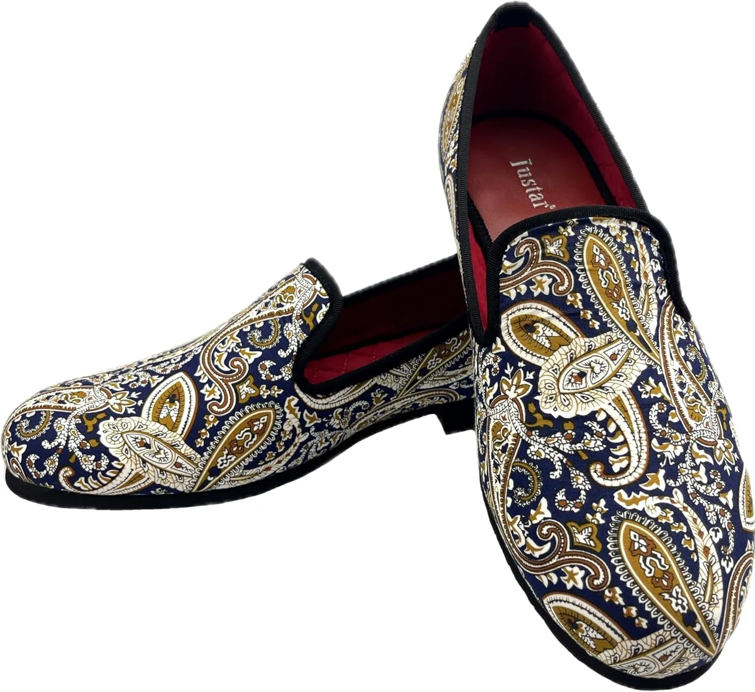 Justar Men's Designer Loafers Casual Leather Dress Shoes Evening Slip On Printed Smoking Slippers Driving Flats Blue Red