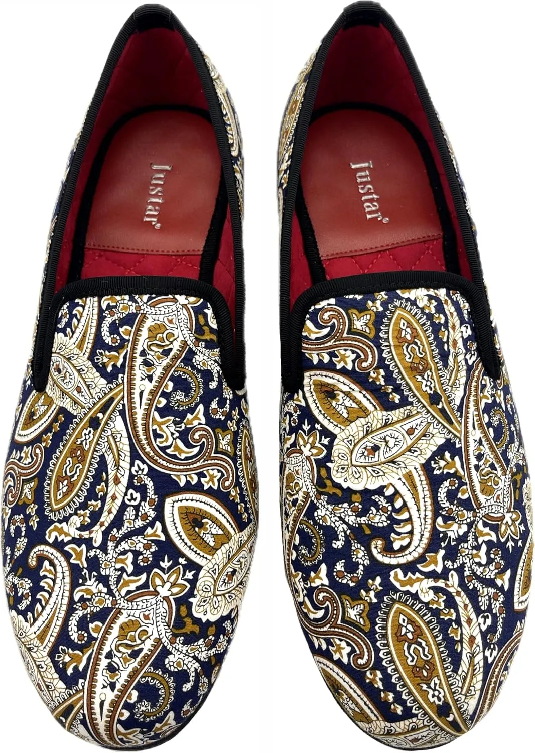 Justar Men's Designer Loafers Casual Leather Dress Shoes Evening Slip On Printed Smoking Slippers Driving Flats Blue Red
