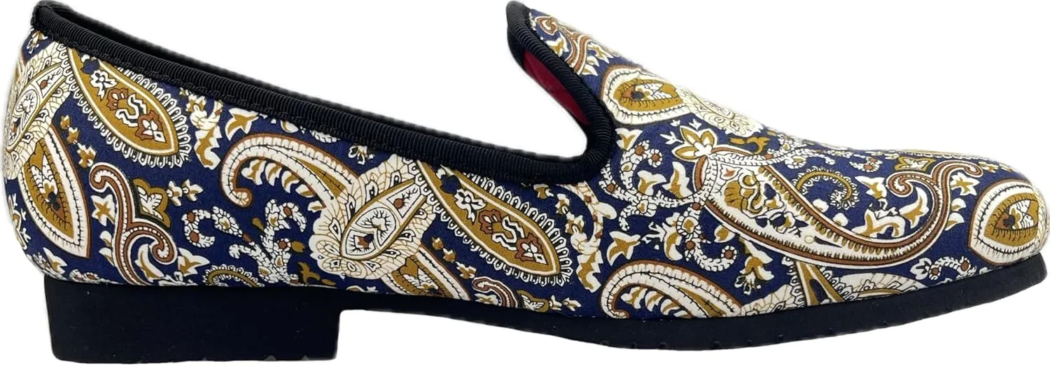 Justar Men's Designer Loafers Casual Leather Dress Shoes Evening Slip On Printed Smoking Slippers Driving Flats Blue Red