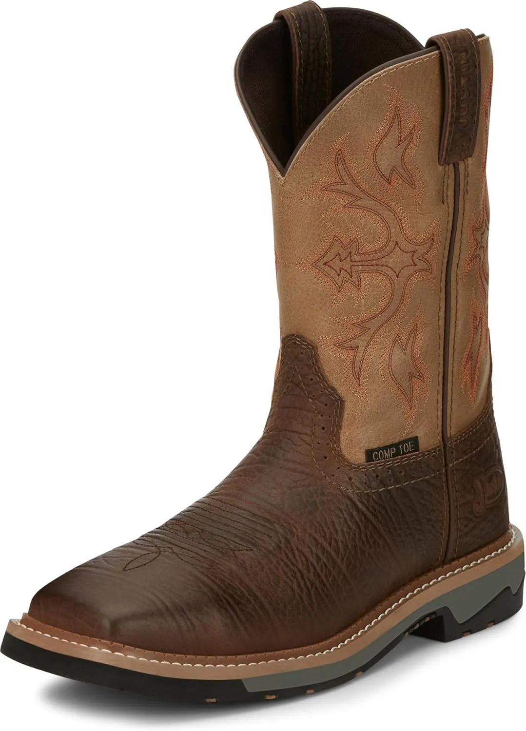 Justin Work Bolt 11" Composite Toe Men's Industrial-and-Construction-Boots, EH Rated, Oil & Slip Resistant, ASTM F2413, Cement Construction