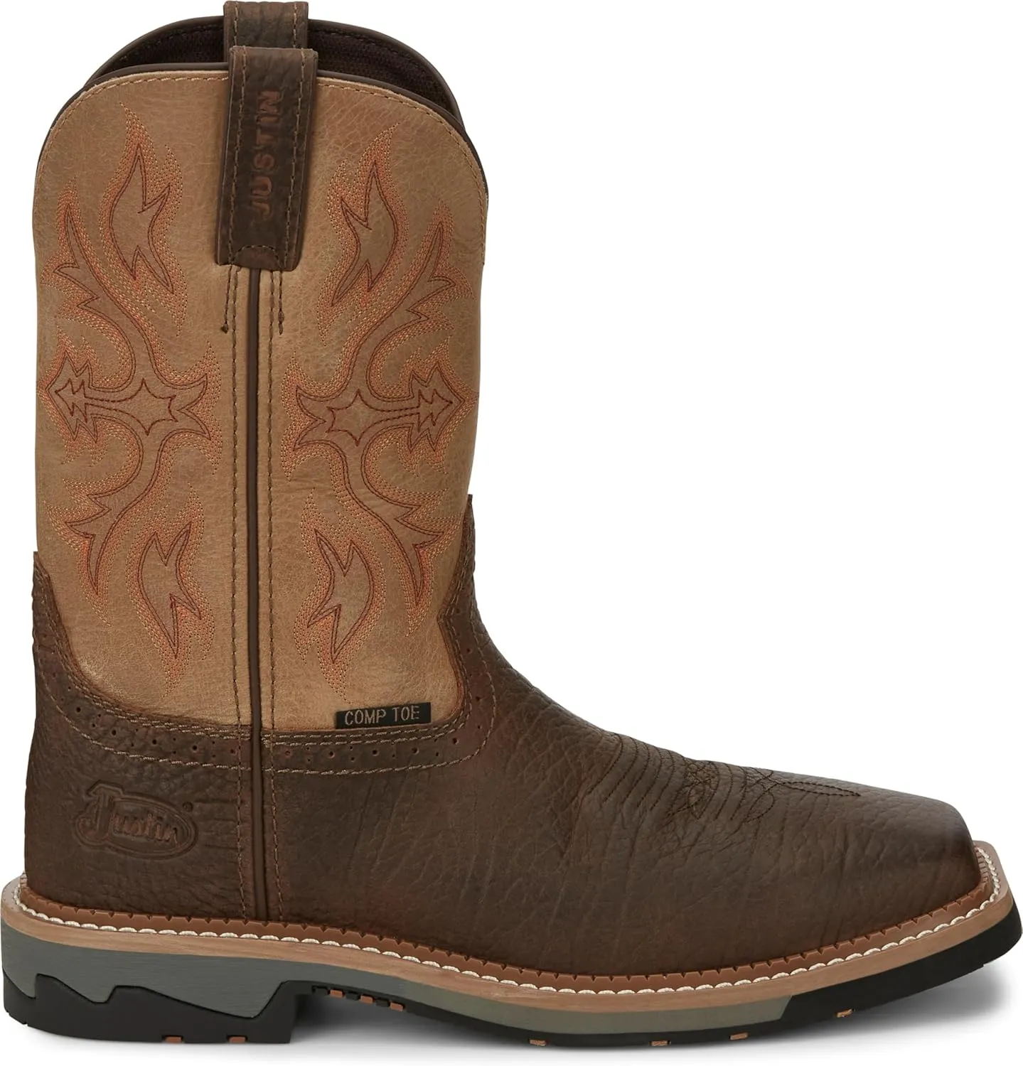 Justin Work Bolt 11" Composite Toe Men's Industrial-and-Construction-Boots, EH Rated, Oil & Slip Resistant, ASTM F2413, Cement Construction