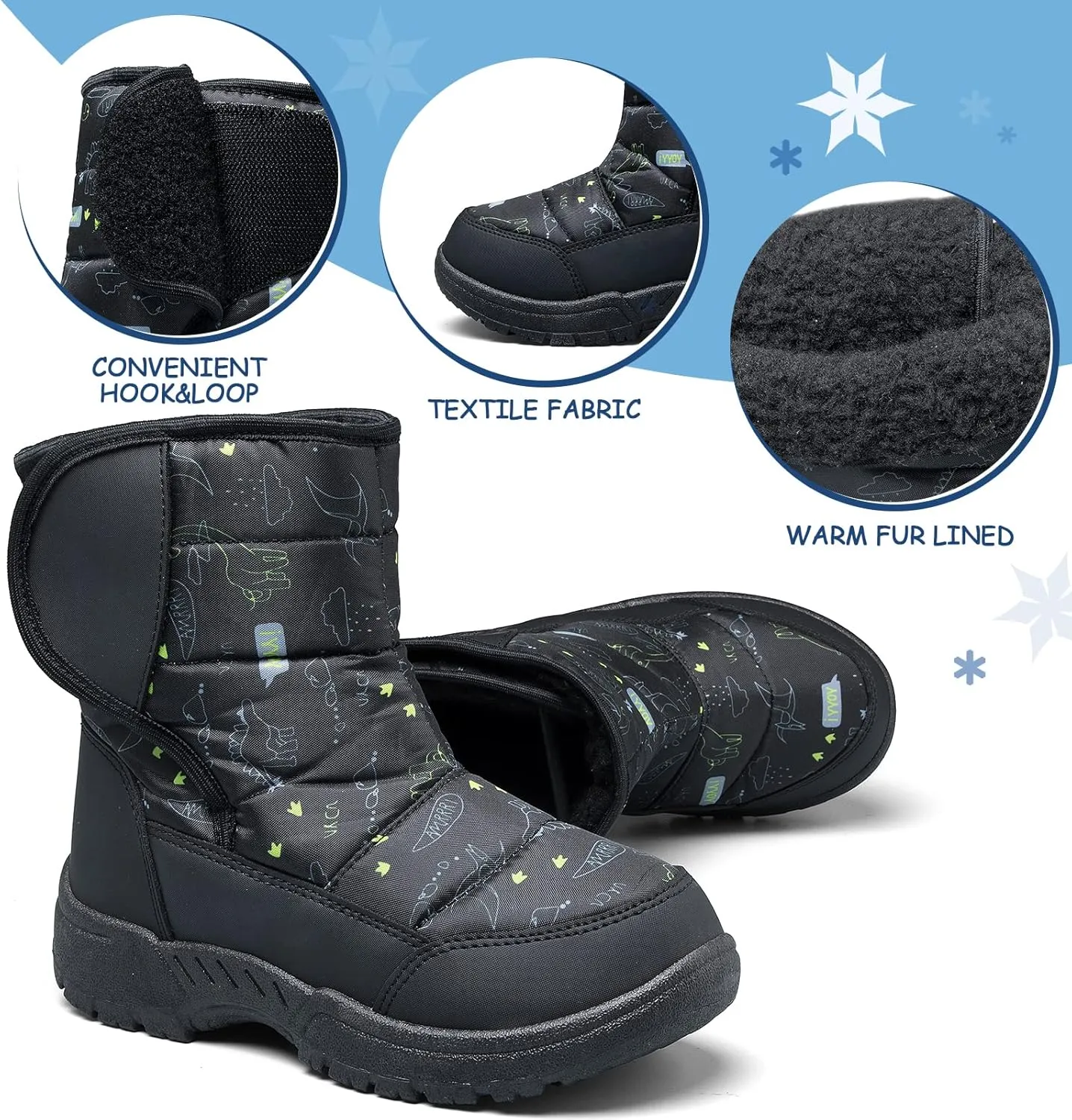 K KomForme Boys & Girls Snow Boots Warm Anti-Slip Outdoor Winter Shoes (Toddler/Little Kid/Big Kid)