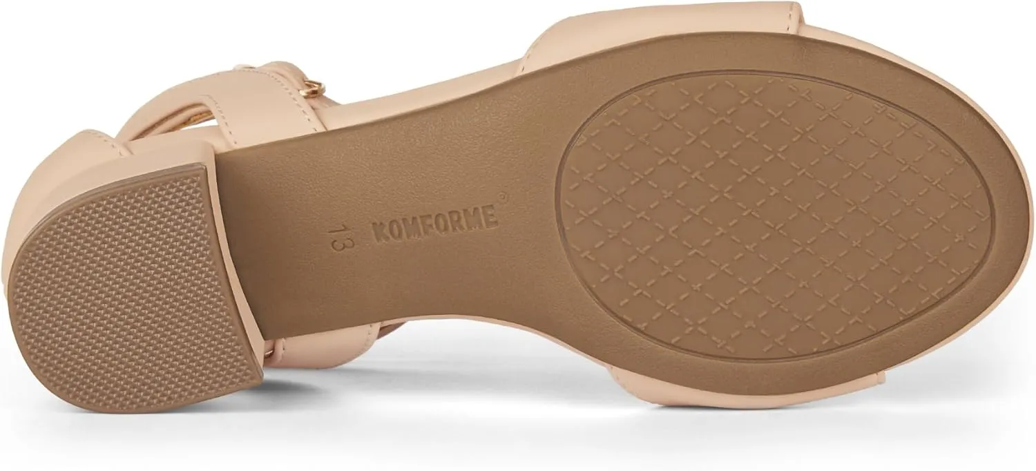 K KomForme Girls Sandals Low Chunky Heels Dress Pumps Ankle Strap Open Toe Flower Wedding Party Dress Shoes for Toddler/Little Kid/Big Kid