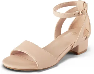K KomForme Girls Sandals Low Chunky Heels Dress Pumps Ankle Strap Open Toe Flower Wedding Party Dress Shoes for Toddler/Little Kid/Big Kid