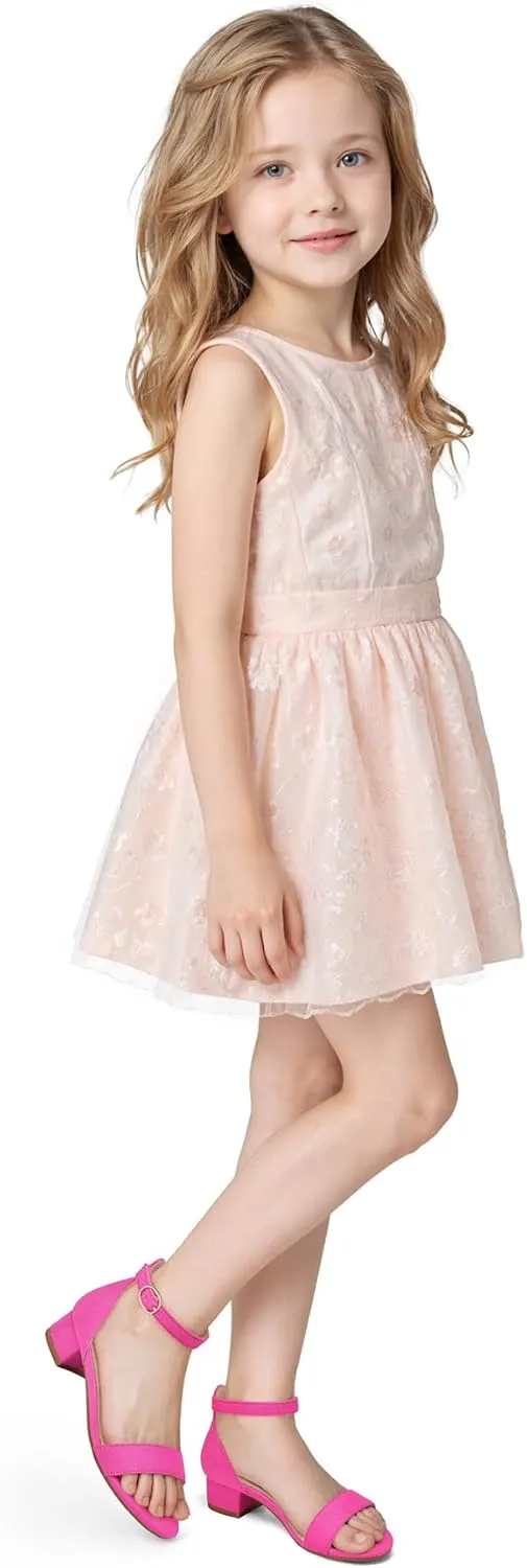K KomForme Girls Sandals Low Heels Dress Pump Ankle Strap Open Toe Wedding Party Shoes(Toddler/Little Kids/Big Kids)
