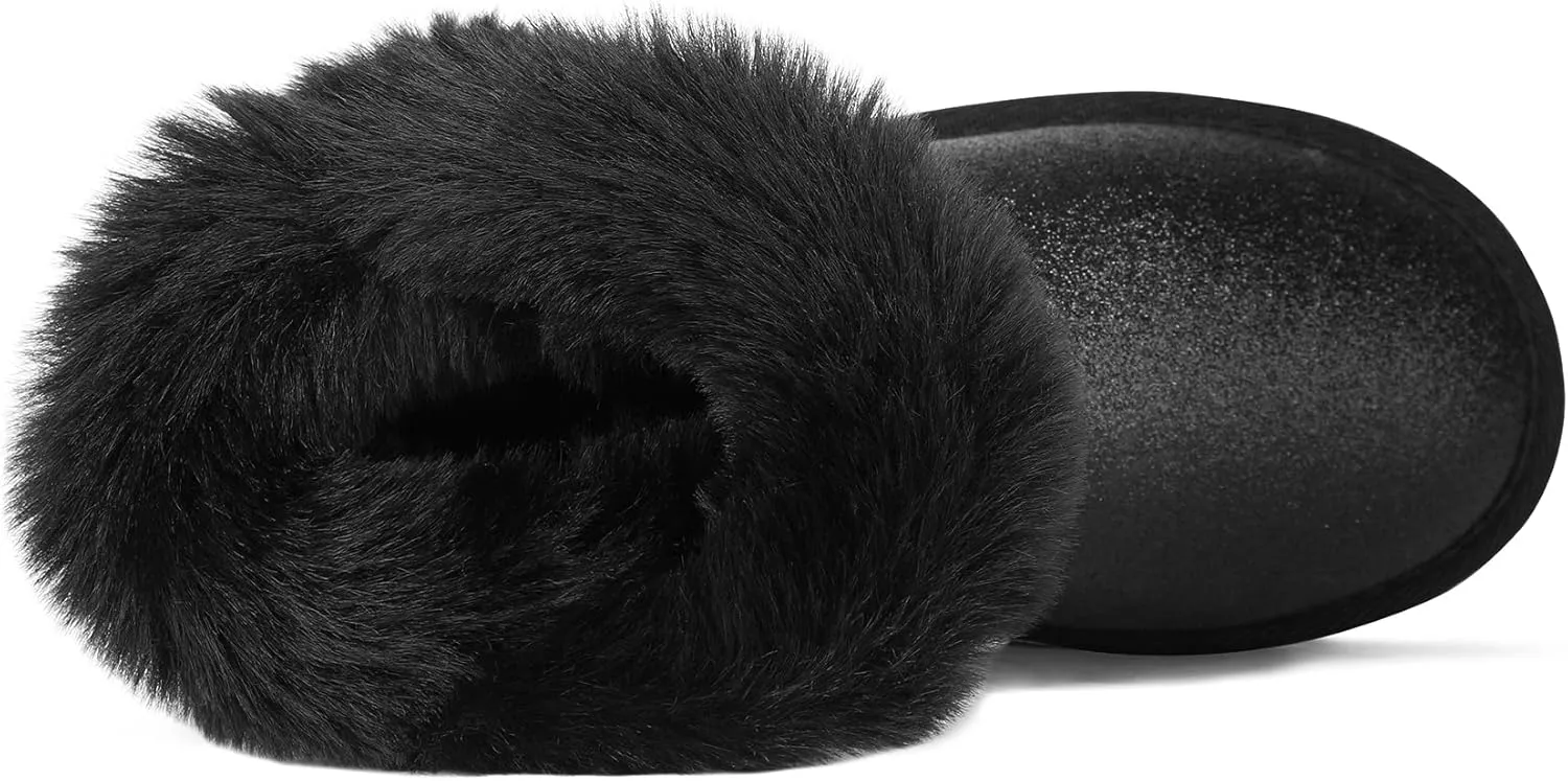 K KomForme Girls Snow Boots Warm Fur Lined Glitter Strap Winter Shoes Lightweight with Hook-and-loop(Toddler/Little Kids/Big Kids)
