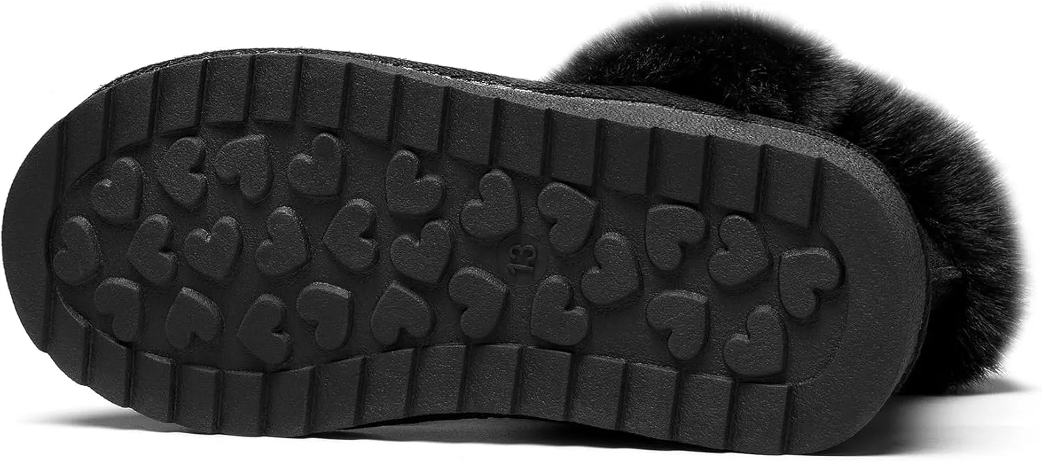 K KomForme Girls Snow Boots Warm Fur Lined Glitter Strap Winter Shoes Lightweight with Hook-and-loop(Toddler/Little Kids/Big Kids)