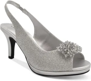 Karen Scott Womens Breena Shimmer Open Toe Heel Sandals Silver 8.5 Wide (C,D,W)
