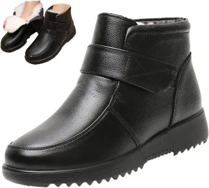 Keilinia Women's Winter Thick Warm Wool Lined Snow Boots,Outdoor Waterproof Non-Slip Adjustable Casual Leather Ankle Booties