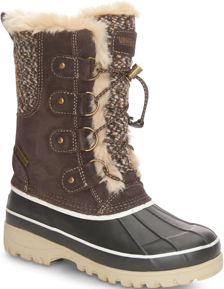 Khombu Women's K Waterproof Winter Snow Boots Nina Mid-Calf Lace-Up Rugged Non-Slip Shoes