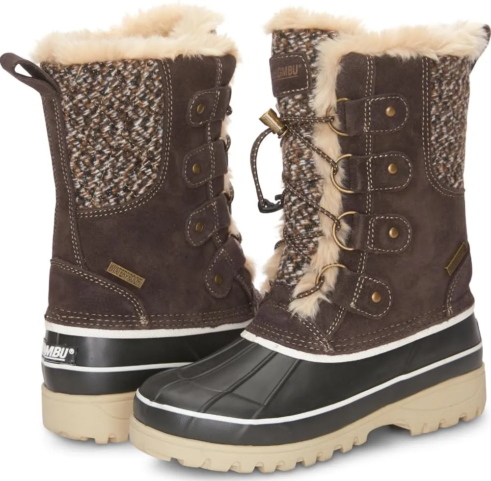 Khombu Women's K Waterproof Winter Snow Boots Nina Mid-Calf Lace-Up Rugged Non-Slip Shoes