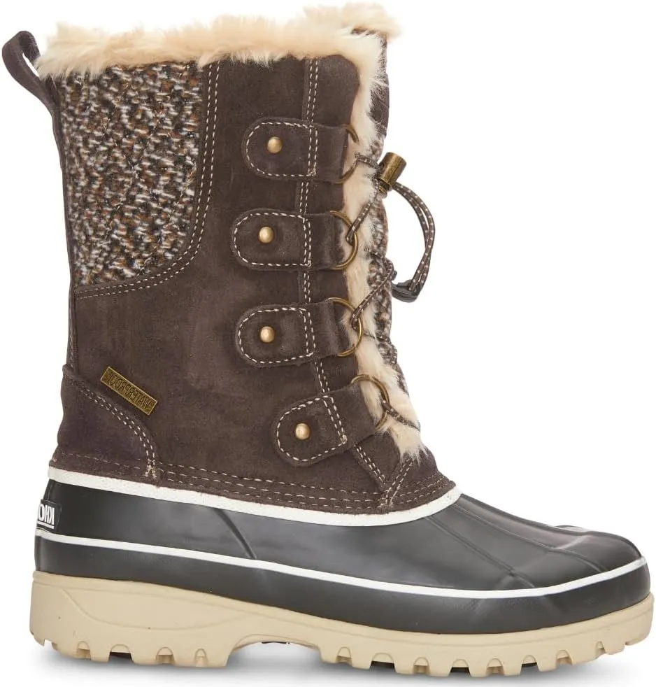 Khombu Women's K Waterproof Winter Snow Boots Nina Mid-Calf Lace-Up Rugged Non-Slip Shoes