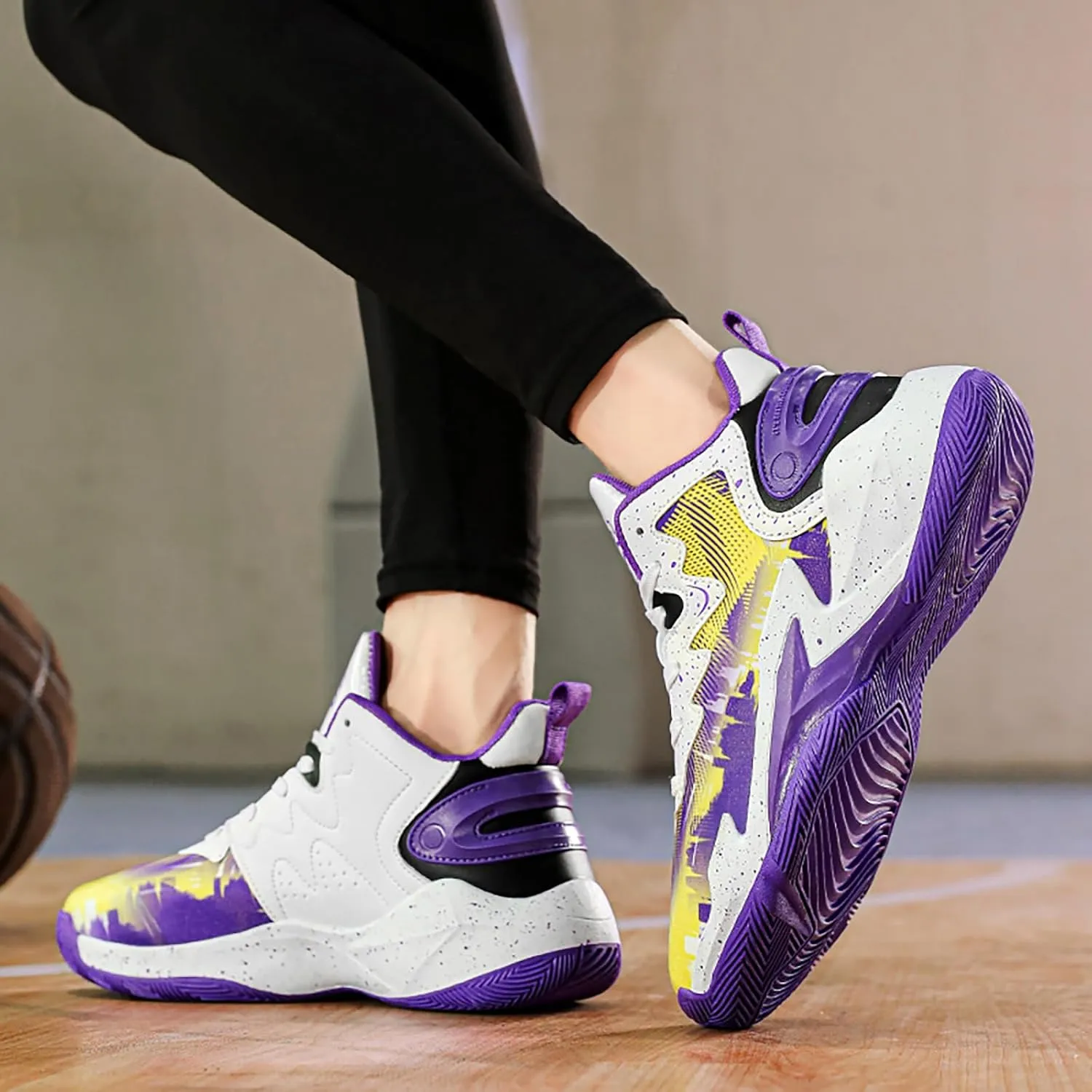 Kids Basketball Shoes Boys High-top Sports Shoes Sneakers Durable Lace-up Non-Slip Girls Running Shoes