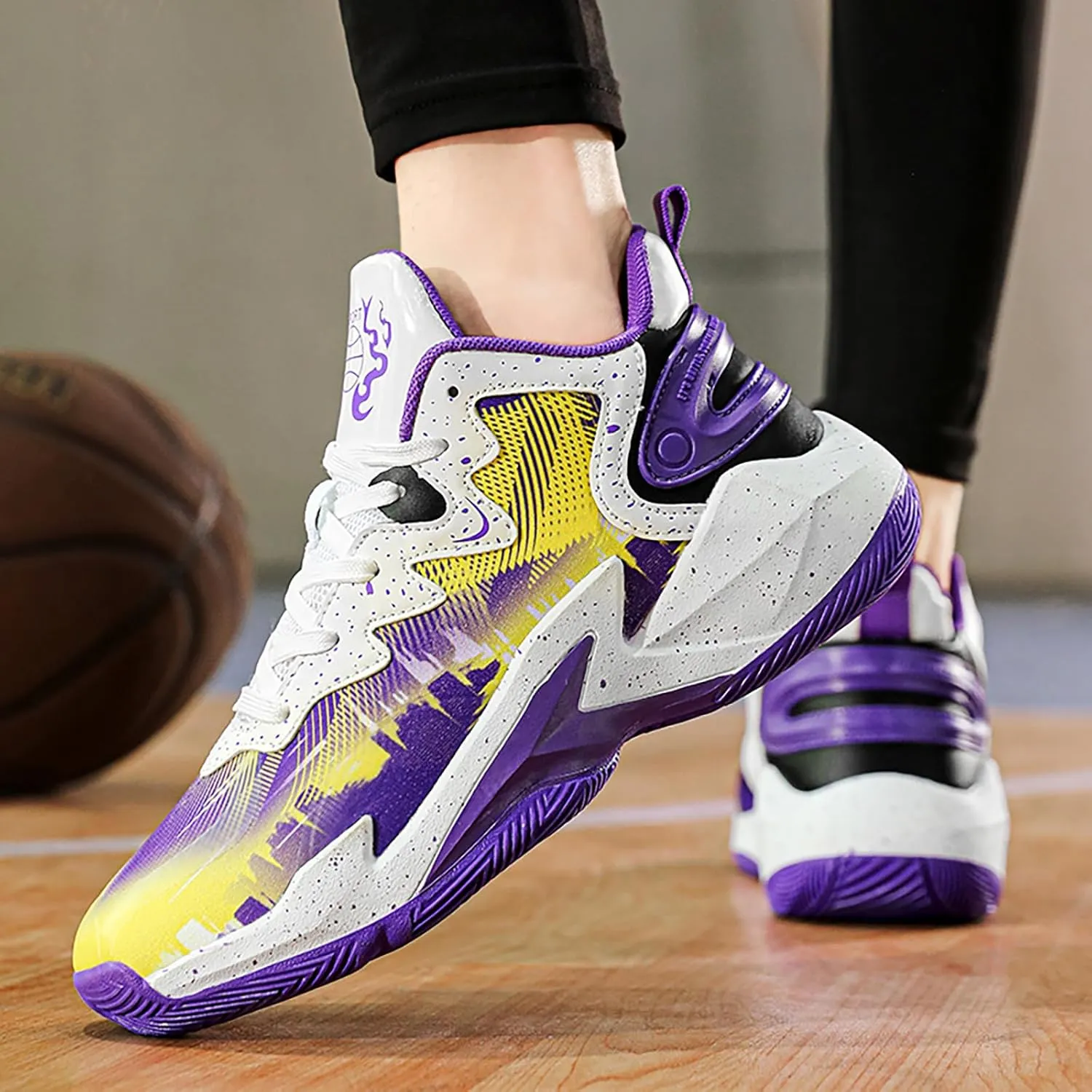 Kids Basketball Shoes Boys High-top Sports Shoes Sneakers Durable Lace-up Non-Slip Girls Running Shoes