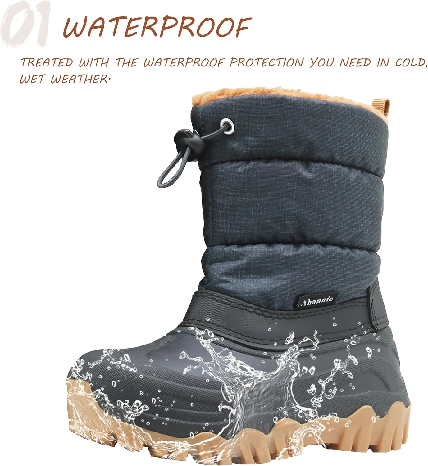 Kids Boys Girls Snow Boots Waterproof Insulated Warm Outdoor Winter Boots(Toddler/Little Kid)