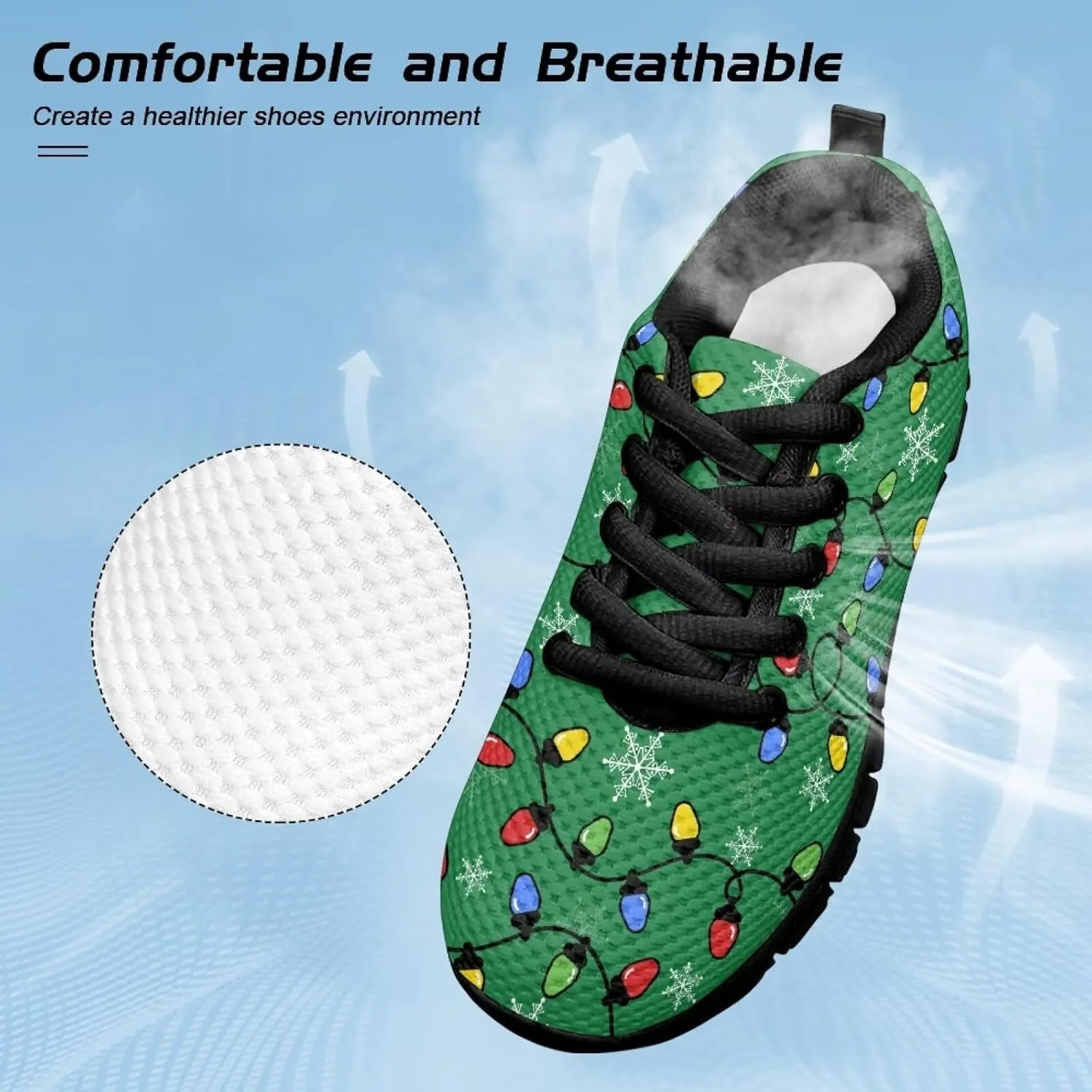 Kids Christmas Running Shoes Lightweight Breathable Mesh Sports Tennis Sneakers Anti-Skid Comfortable Casual Shoes for Boys Girls