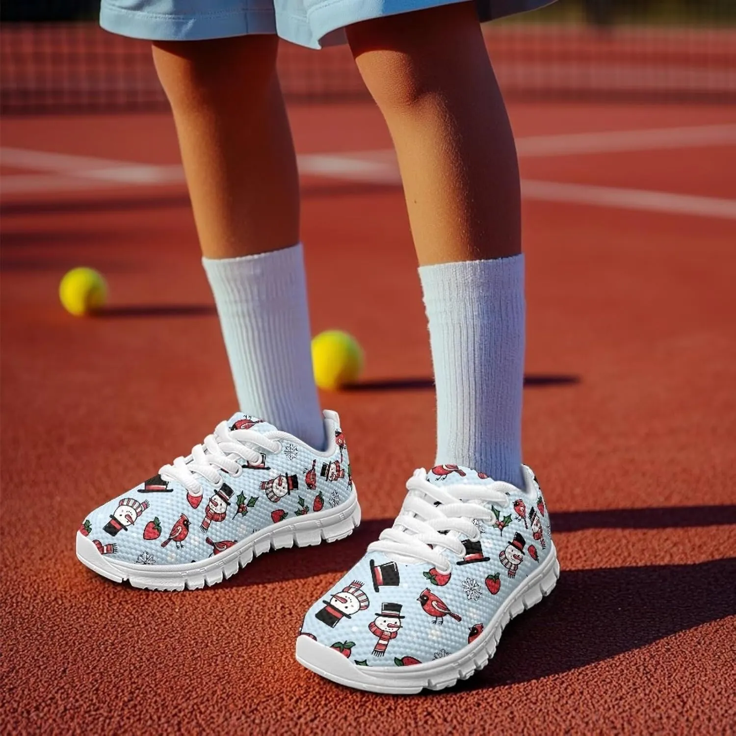 Kids Christmas Sneakers Boys Girls Lightweight Sports Running Tennis Shoes Anti-Skid Comfort Breathable Mesh Casual Shoes