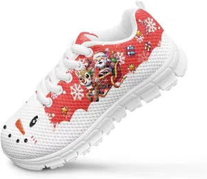 Kids Christmas Sneakers Boys Girls Lightweight Sports Running Tennis Shoes Anti-Skid Comfort Breathable Mesh Casual Shoes