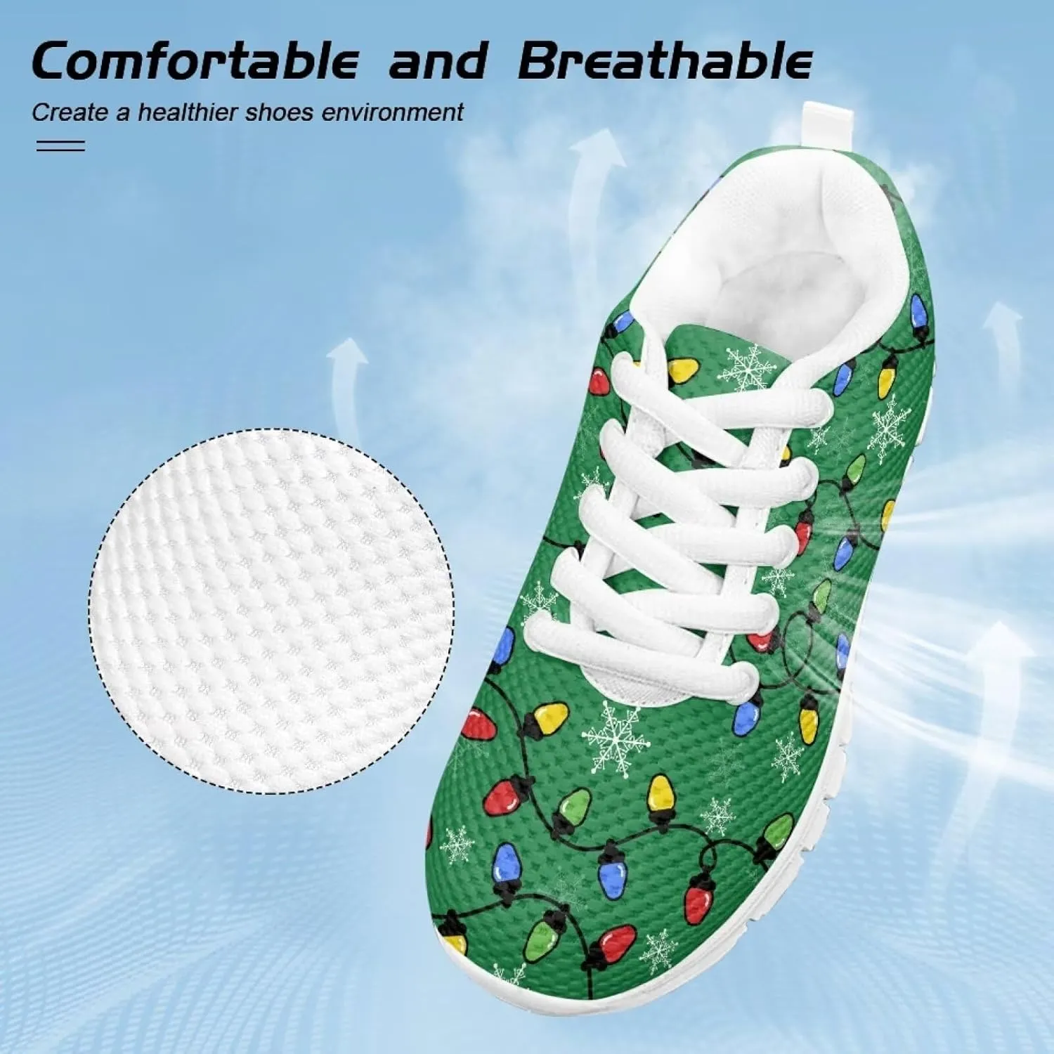 Kids Christmas Sneakers Boys Girls Lightweight Sports Running Tennis Shoes Anti-Skid Comfort Breathable Mesh Casual Shoes