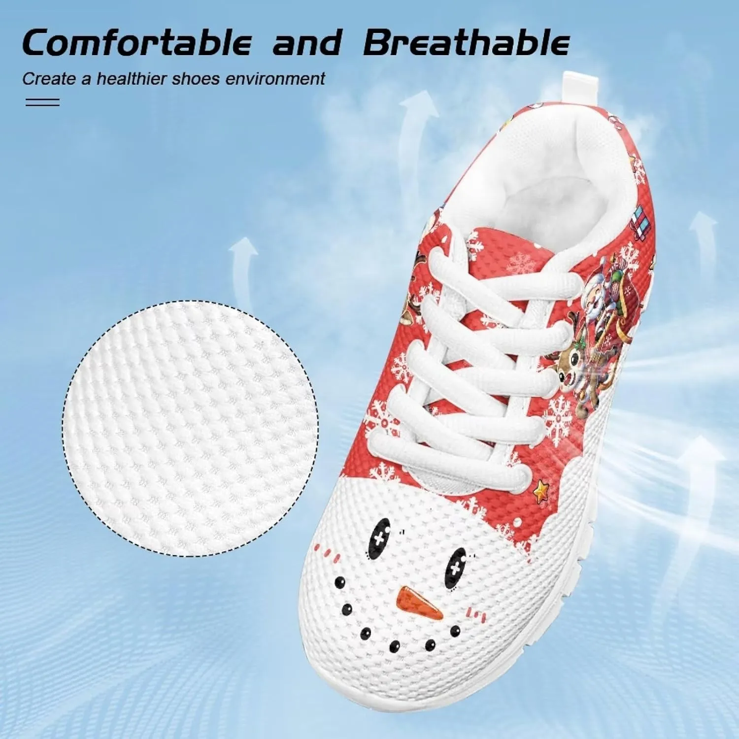Kids Christmas Sneakers Boys Girls Lightweight Sports Running Tennis Shoes Anti-Skid Comfort Breathable Mesh Casual Shoes