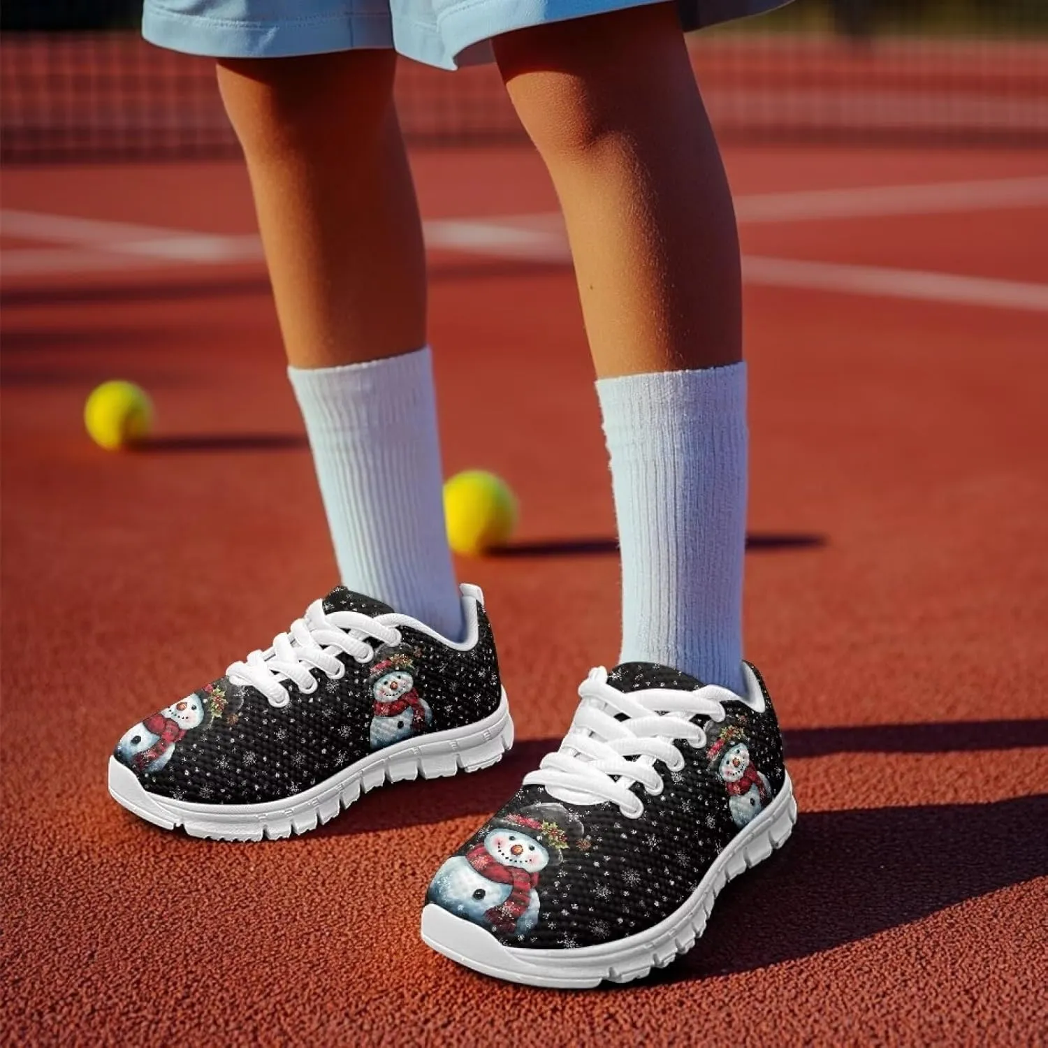Kids Christmas Sneakers Boys Girls Lightweight Sports Running Tennis Shoes Anti-Skid Comfort Breathable Mesh Casual Shoes