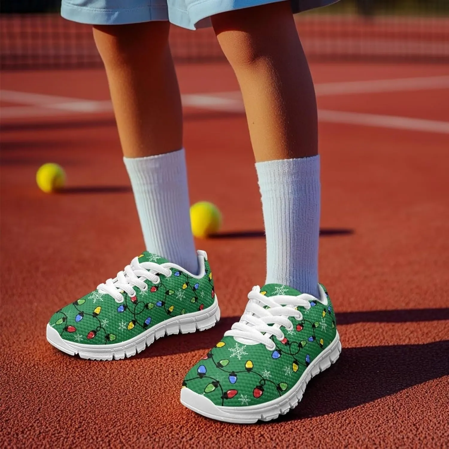 Kids Christmas Sneakers Boys Girls Lightweight Sports Running Tennis Shoes Anti-Skid Comfort Breathable Mesh Casual Shoes