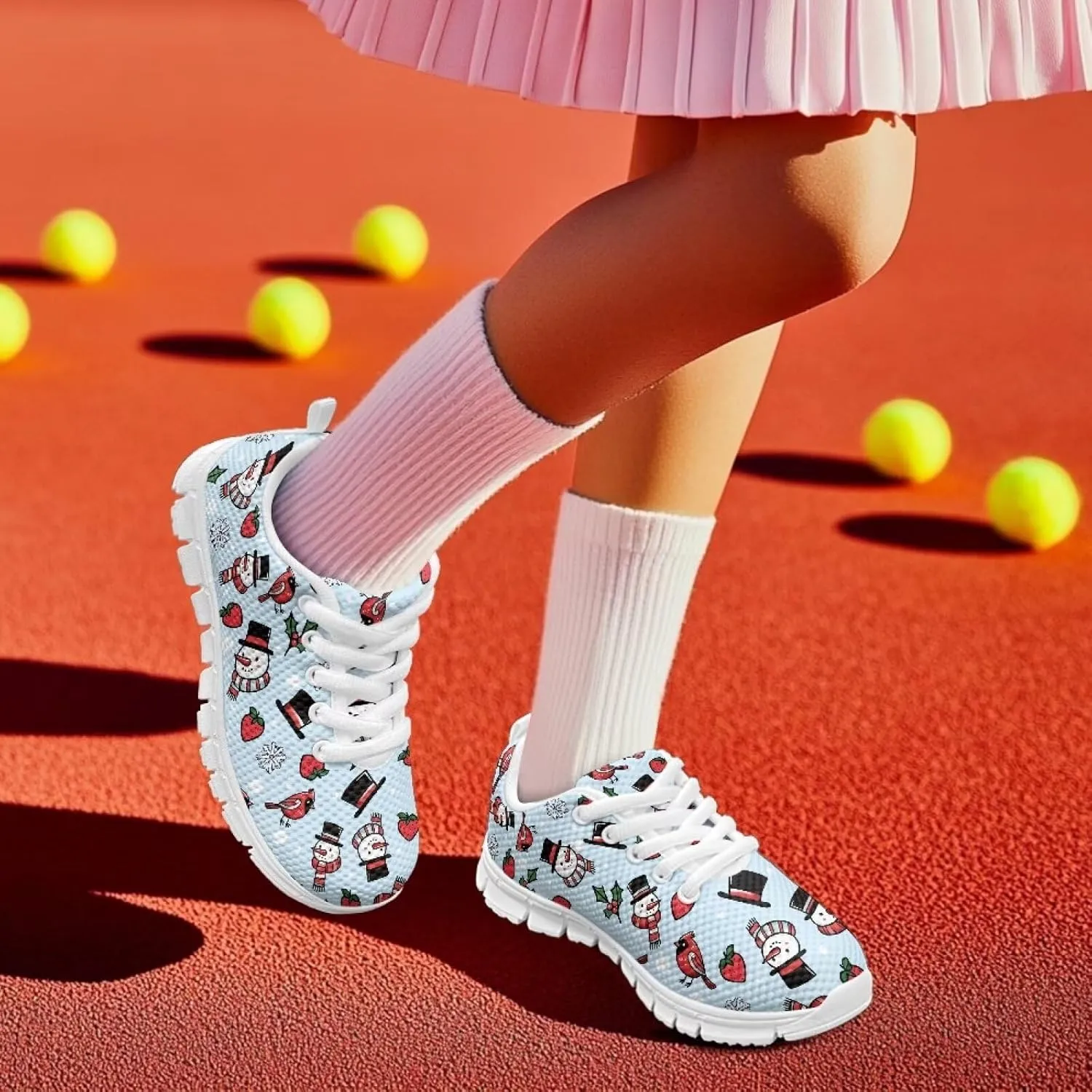 Kids Christmas Sneakers Boys Girls Lightweight Sports Running Tennis Shoes Anti-Skid Comfort Breathable Mesh Casual Shoes