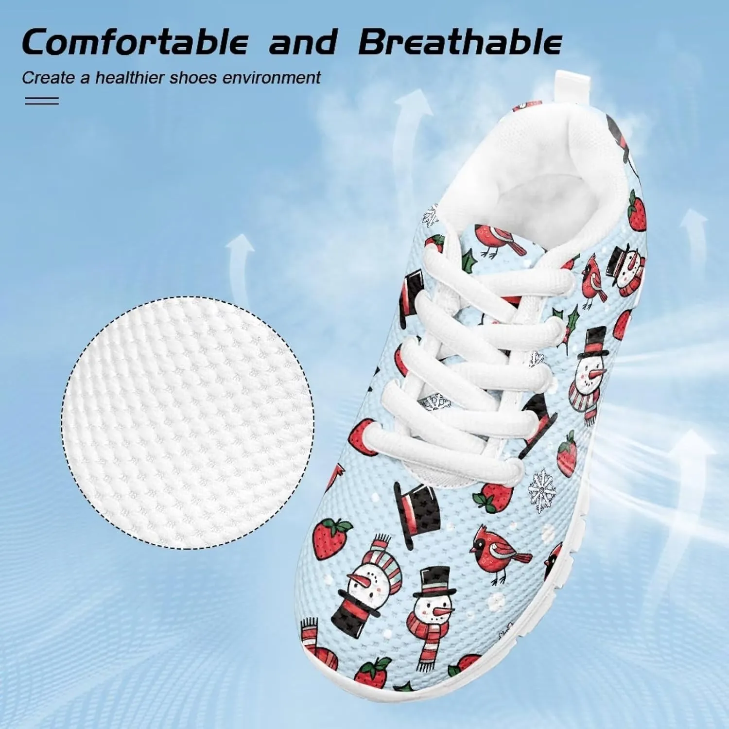 Kids Christmas Sneakers Boys Girls Lightweight Sports Running Tennis Shoes Anti-Skid Comfort Breathable Mesh Casual Shoes