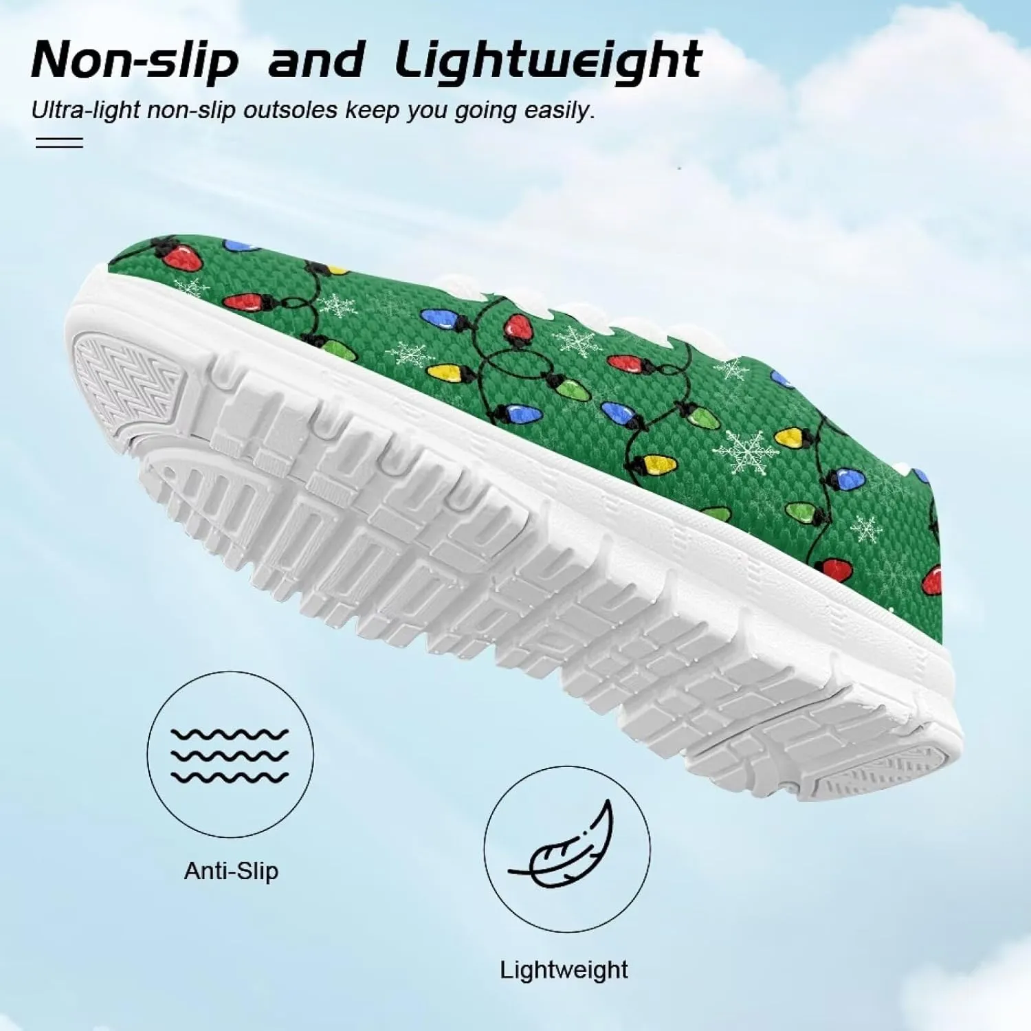 Kids Christmas Sneakers Boys Girls Lightweight Sports Running Tennis Shoes Anti-Skid Comfort Breathable Mesh Casual Shoes