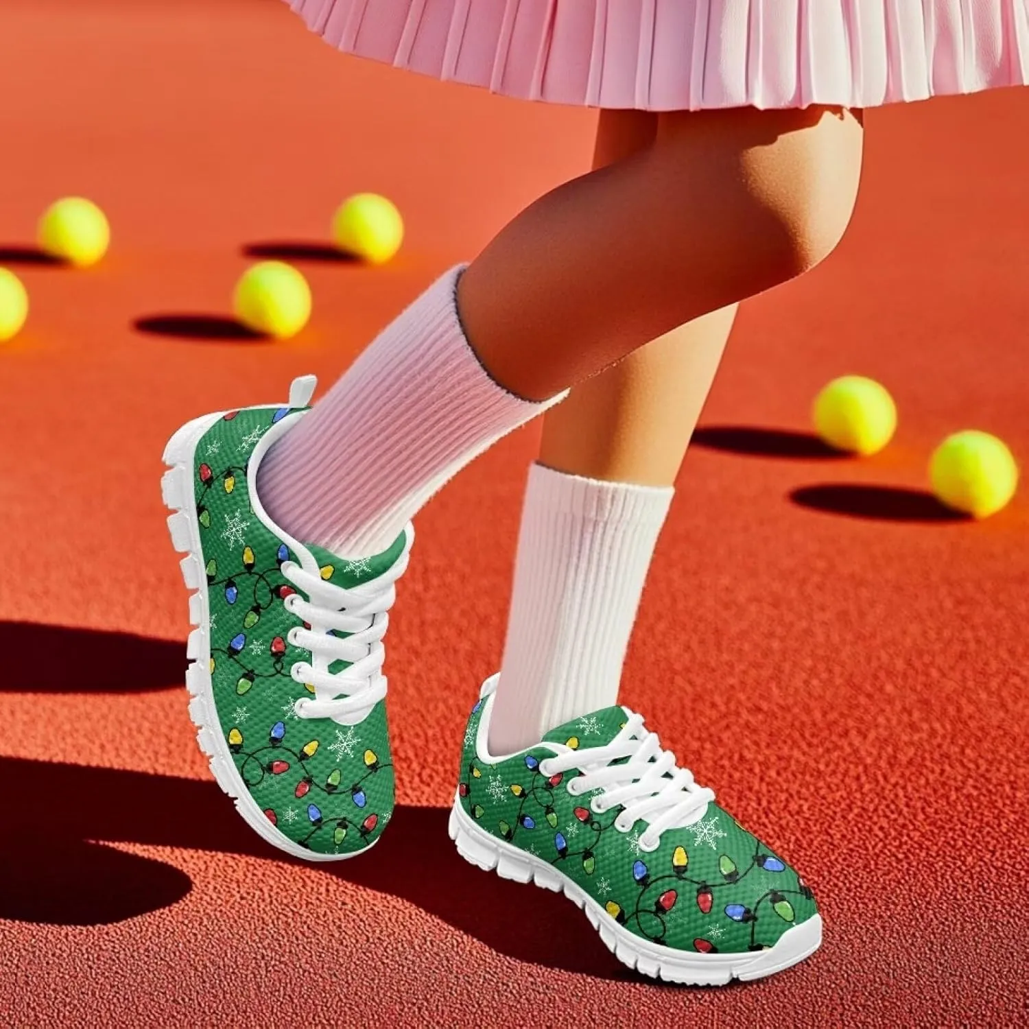 Kids Christmas Sneakers Boys Girls Lightweight Sports Running Tennis Shoes Anti-Skid Comfort Breathable Mesh Casual Shoes