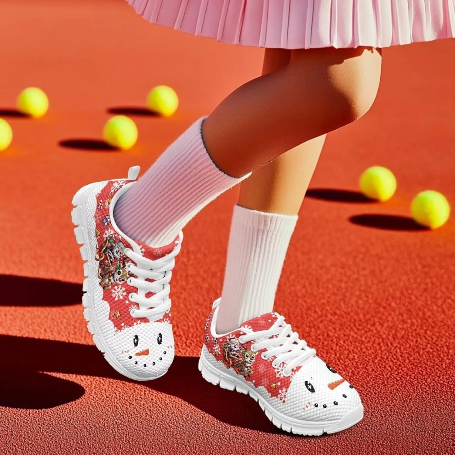 Kids Christmas Sneakers Boys Girls Lightweight Sports Running Tennis Shoes Anti-Skid Comfort Breathable Mesh Casual Shoes