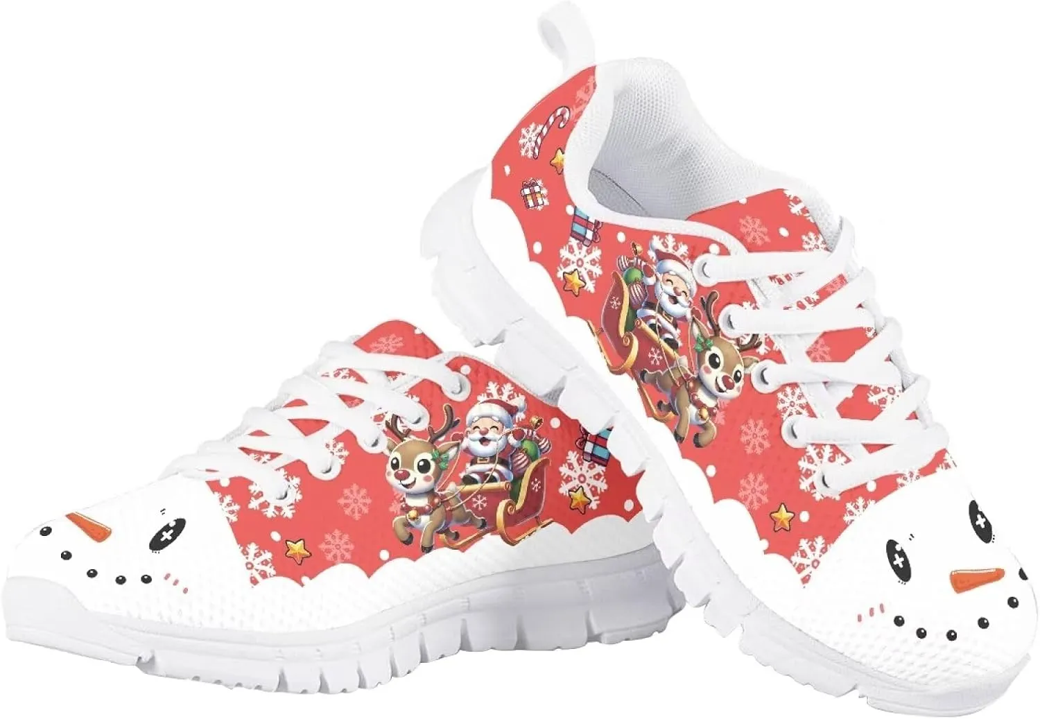 Kids Christmas Sneakers Boys Girls Lightweight Sports Running Tennis Shoes Anti-Skid Comfort Breathable Mesh Casual Shoes