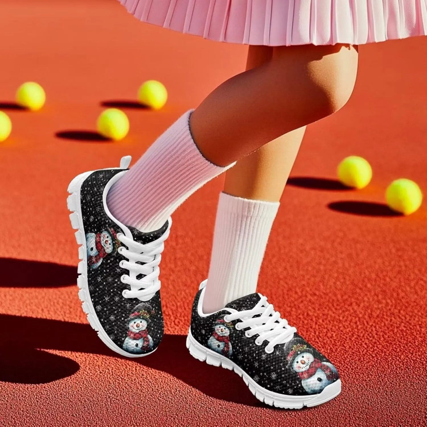 Kids Christmas Sneakers Boys Girls Lightweight Sports Running Tennis Shoes Anti-Skid Comfort Breathable Mesh Casual Shoes