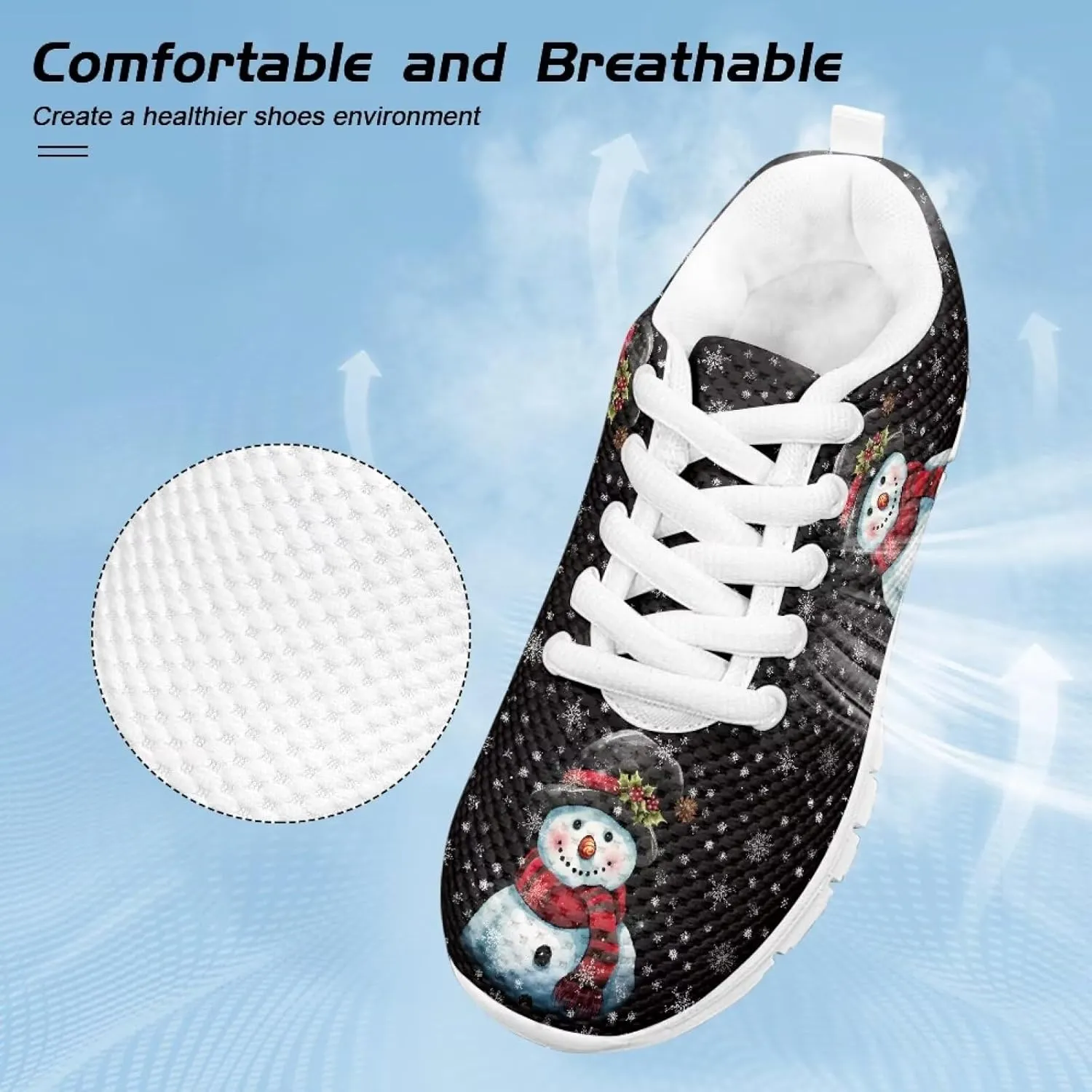 Kids Christmas Sneakers Boys Girls Lightweight Sports Running Tennis Shoes Anti-Skid Comfort Breathable Mesh Casual Shoes